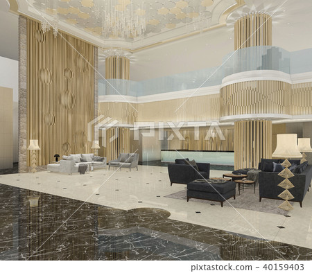 3d rendering luxury hotel reception and lounge 40159403