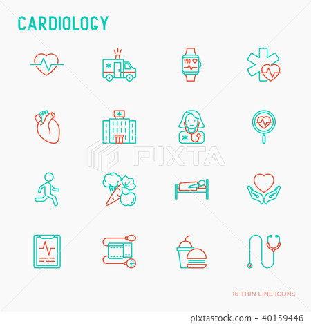 Cardiology thin line icons set 40159446