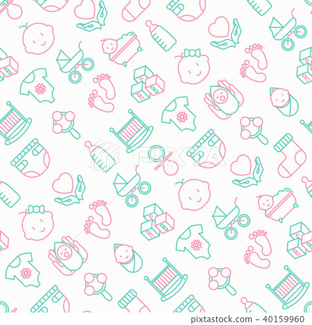 Baby care seamless pattern with thin line icons - Stock Illustration ...