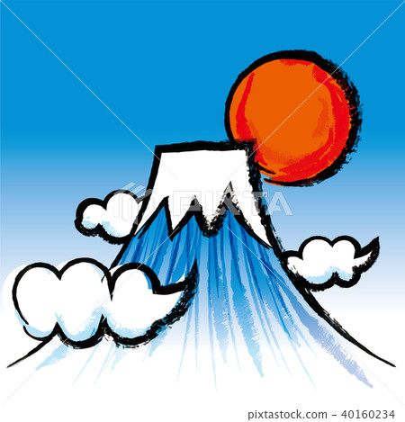 Japanese style illustration of blue sky and Mt. Fuji | brush touch | Material for New Year's cards 40160234