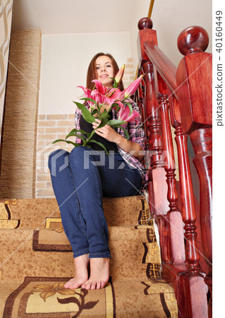 Laughing girl with flowers Laughing girl with flowers 40160449