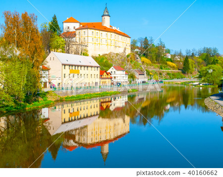 Medieval Castle Ledec nad Sazavou. Reflection in Sazava River, Czech Republic 40160662