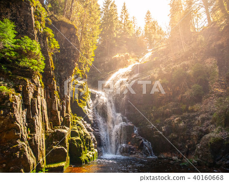 Kamienczyk waterfall near SzklarskaPoreba in Giant mountains or Karkonosze, Poland. Long time 40160668