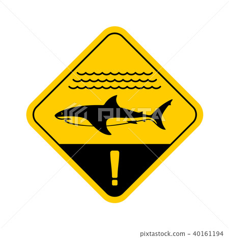 Shark warning sign with sea waves. 40161194