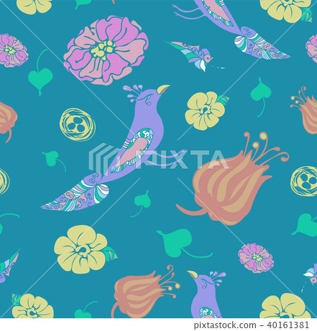 Birds and flowers seamless vector pattern - Stock Illustration ...