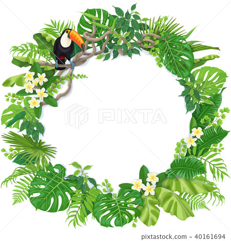 Round Frame with Tropical Plants and Toucan Round Frame with Tropical Plants and Toucan 40161694
