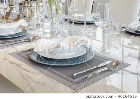 elegant table set in vintage style dining room  40164619