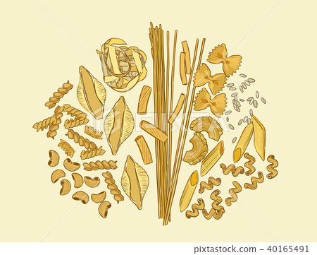 Pasta set. type of pasta hand draw sketch vector. Pasta set. type of pasta hand draw sketch vector. 40165491