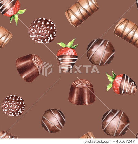 Chocolate candies, watercolor seamless pattern 2 40167247