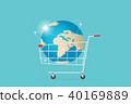shopping cart with world globe, digital online 40169889