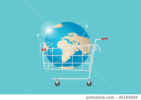 shopping cart with world globe, digital online 40169889