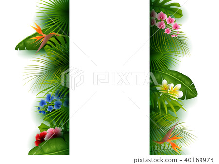 Green tropical leaves and flowers. Vertical Banner 40169973