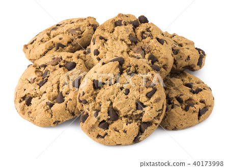Pile of Chocolate Chip Cookies Isolated on White 40173998