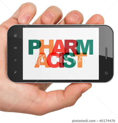 Health concept: Hand Holding Smartphone with Pharmacist on  display 40174476