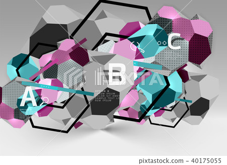 3d hexagon geometric composition, geometric digital abstract background 3d hexagon geometric composition, geometric digital abstract background 40175055