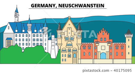 Germany, Neuschwanstein. City skyline, architecture, buildings, streets, silhouette, landscape 40175095