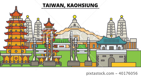 Taiwan, Kaohsiung. City skyline, architecture, buildings, streets, silhouette, landscape, panorama 40176056