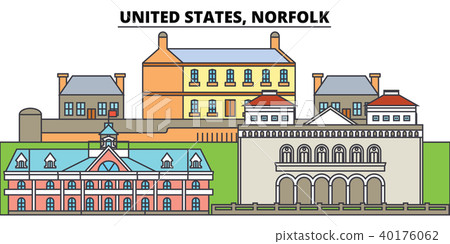 United States, Norfolk. City skyline, architecture, buildings, streets, silhouette, landscape 40176062