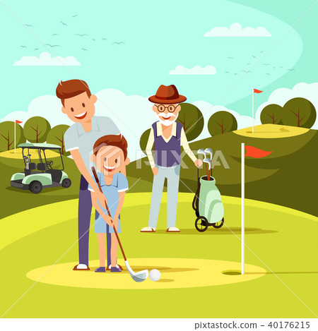 Joyful Father and Grandpa. Little Boy to Play Golf Joyful Father and Grandpa. Little Boy to Play Golf 40176215
