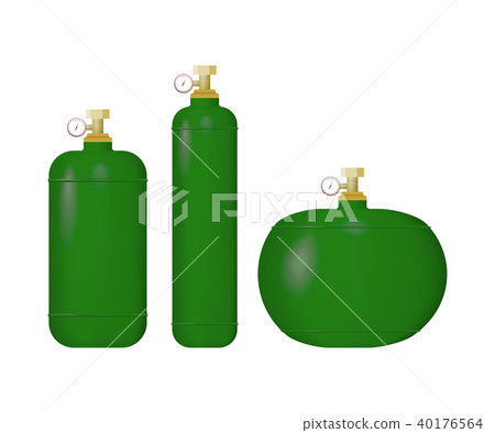 Set of green cylinder with liquefied gas. 40176564