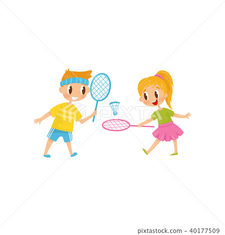 Brother And Sister Playing Badminton Two 插圖素材 40177509 Pixta圖庫