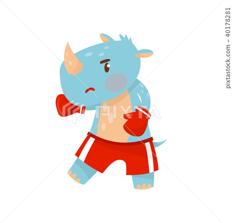 Blue humanized rhinoceros in red boxing gloves. Funny boxer. Active workout. Wild animal with horn Blue humanized rhinoceros in red boxing gloves. Funny boxer. Active workout. Wild animal with horn 40178281