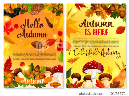 Autumn Hello fall seasonal vector greeting card - Stock Illustration ...