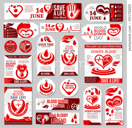 World Blood Donor Day tag, label and banner design 40178800