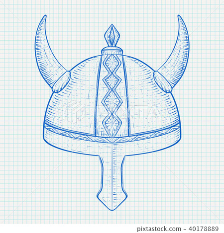 Viking helmet. Horned metal hat. Hand drawn sketch 40178889