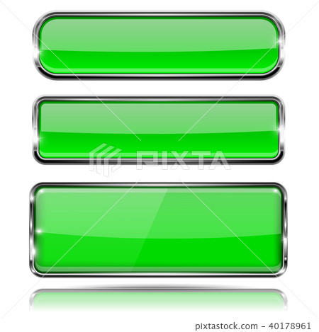 Green glass 3d buttons with chrome frame. Oval and rectangle icons Green glass 3d buttons with chrome frame. Oval and rectangle icons 40178961