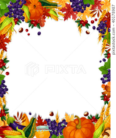 Autumn vector acorn leaf, pumpkin harvest poster 40178987