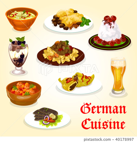 German cuisine dinner with meat dish and dessert German cuisine dinner with meat dish and dessert 40178997