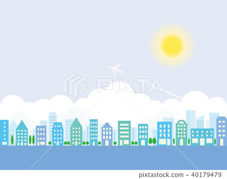 Cityscape Airplane Inbound Cloud Sun 40179479