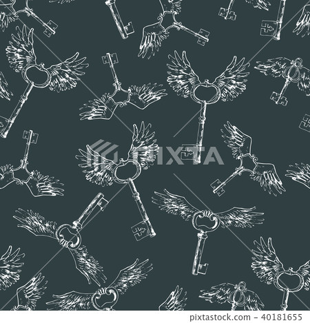 Flying magic keys, vector seamless pattern.... - Stock Illustration ...