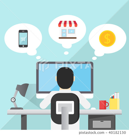 Business Man Sitting Desk Office 40182130