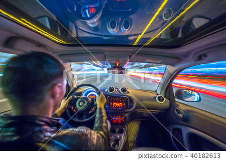 Night city road view from inside car 40182613