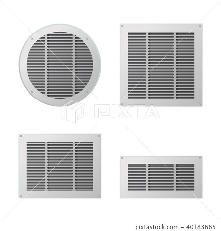 A set of rectangular and circular ventilation grilles. 40183665