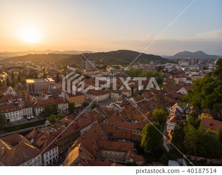 Aerial view of old medieval city center of Ljubljana, capital of Slovenia. Aerial view of old medieval city center of Ljubljana, capital of Slovenia. 40187514