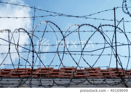 Protection Fence with Sharp Barbed Wire. 40189699