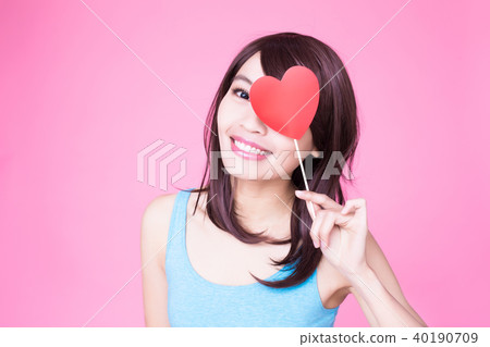 woman holding red love heart 40190709