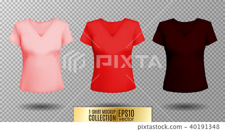 Women's black t-shirt with short sleeve and V-neck in front and back views. Vector template. Fully Women's black t-shirt with short sleeve and V-neck in front and back views. Vector template. Fully 40191348
