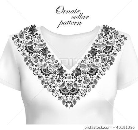 Oriental ornament with paisley and fantasy flowers. Vector design for collar shirts, blouses. Vector 40191356