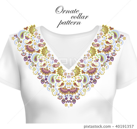 Oriental ornament with paisley and fantasy flowers. Vector design for collar shirts, blouses. Vector 40191357