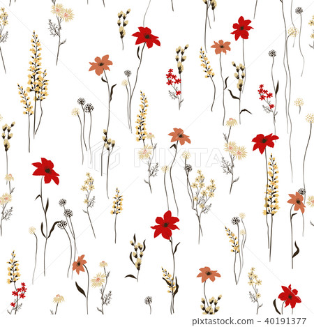 Seamless vector texture. Retro wild flower pattern in the many kind of florals. Botanical Motifs Seamless vector texture. Retro wild flower pattern in the many kind of florals. Botanical Motifs 40191377