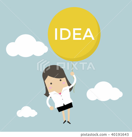 Businesswoman hanging idea balloon. Businesswoman hanging idea balloon. 40191643