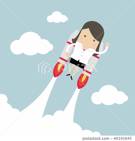 Flying businesswoman with jetpack. Flying businesswoman with jetpack. 40191645