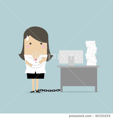Businesswoman chained to the desk. 40191659