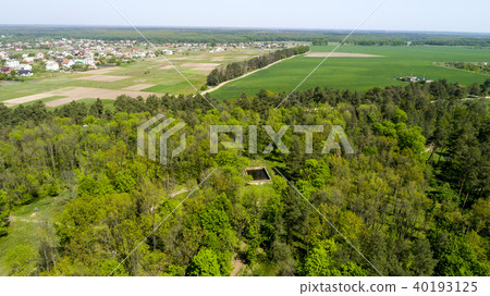 Aerial view of Adolf Hitler bunker remains. Residence werwolf near Vinnitsa, Ukraine 40193125