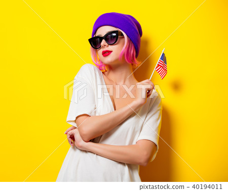 girl holding United States flag girl holding United States flag 40194011