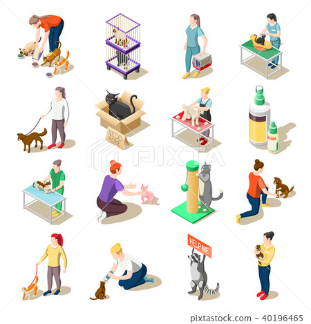 Animal Care Volunteers Isometric Icons 40196465